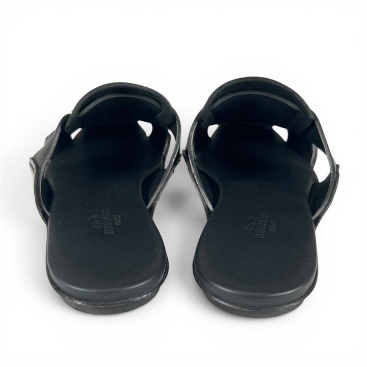 Great HERMES Mule RUSE Square-toe Gurkha black leather Women 35 181041Z