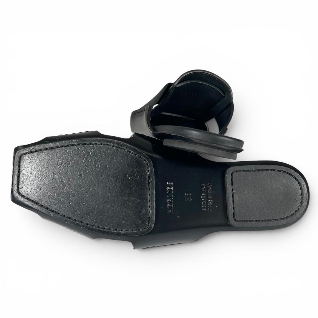 Great HERMES Mule RUSE Square-toe Gurkha black leather Women 35 181041Z