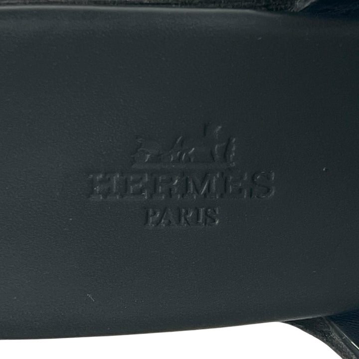 Great HERMES Mule RUSE Square-toe Gurkha black leather Women 35 181041Z