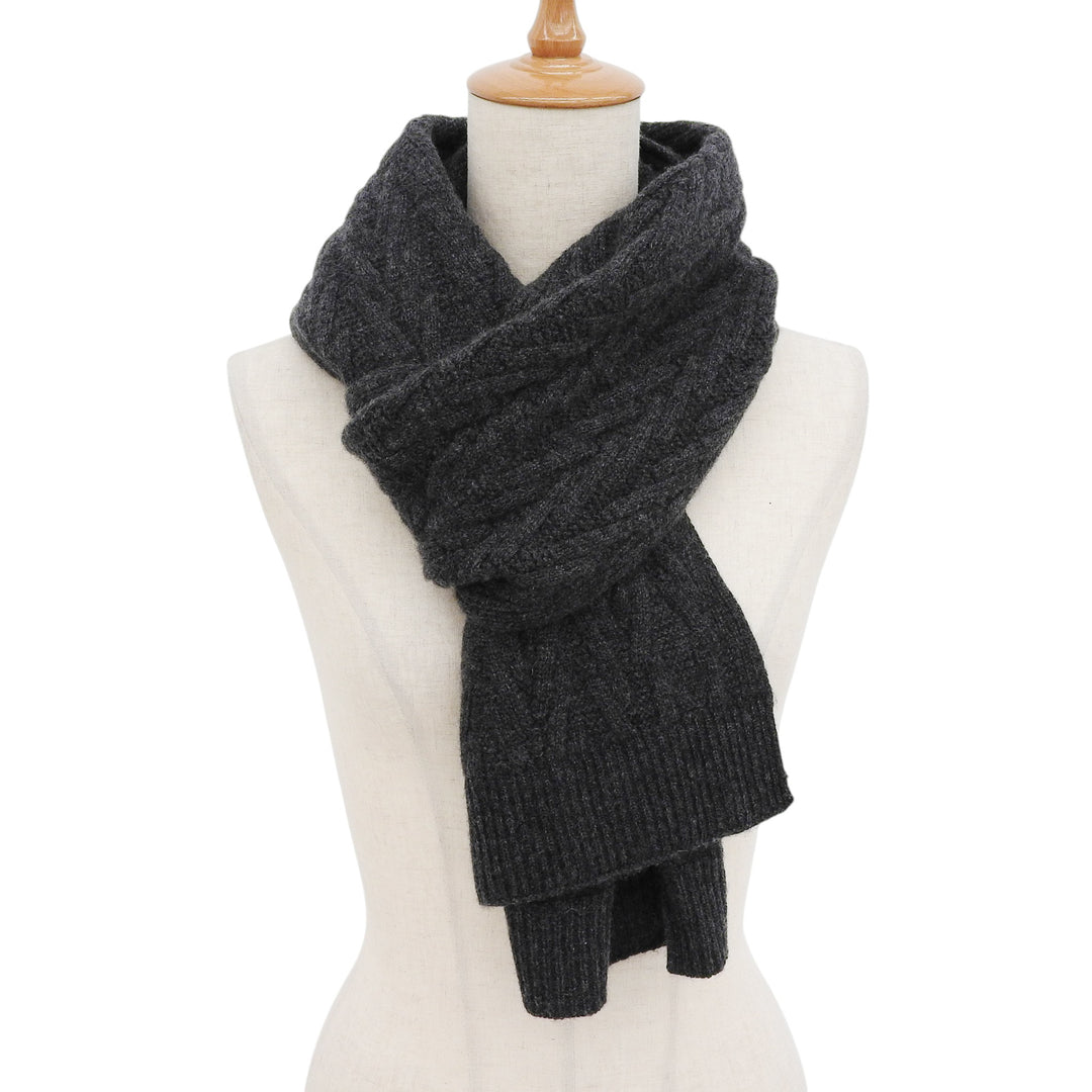 Excellent HERMES Scarf knit Charcoal gray cashmere mens