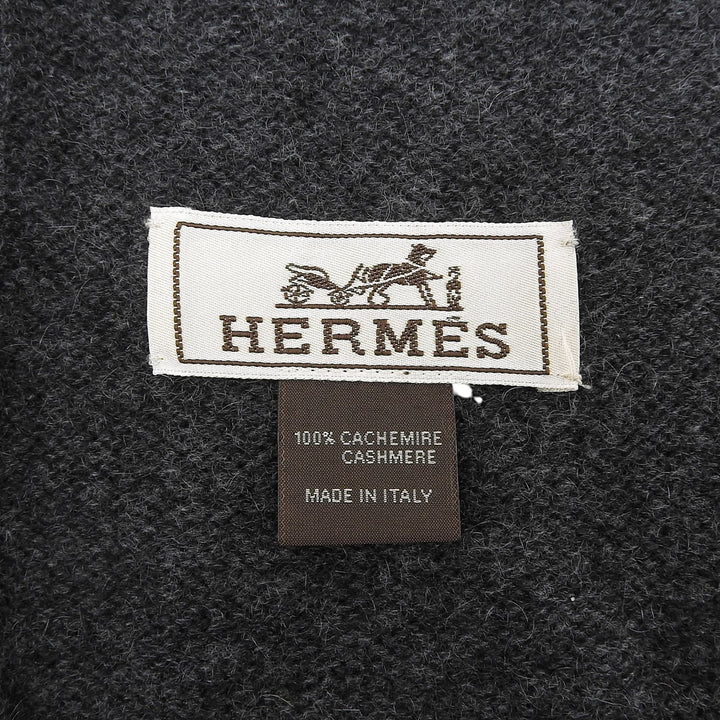 Excellent HERMES Scarf knit Charcoal gray cashmere mens
