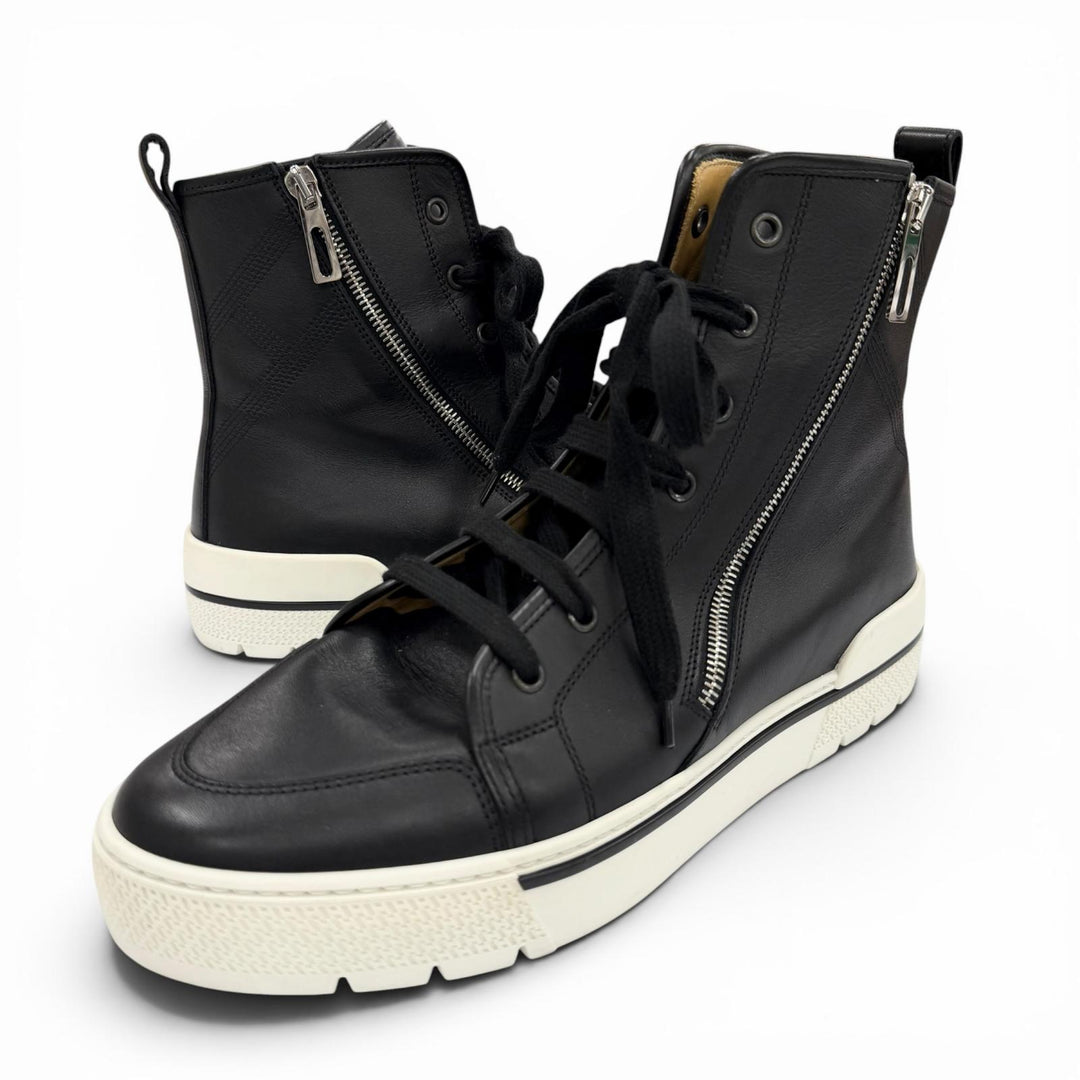 Excellent HERMES High cut sneakers black leather mens 41.5 182355ZH