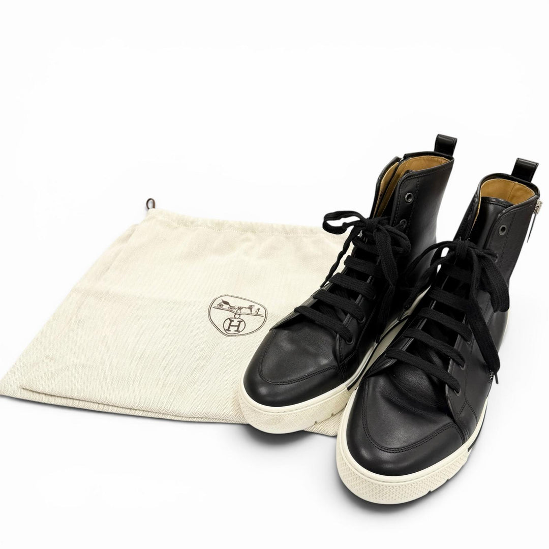 Excellent HERMES High cut sneakers black leather mens 41.5 182355ZH