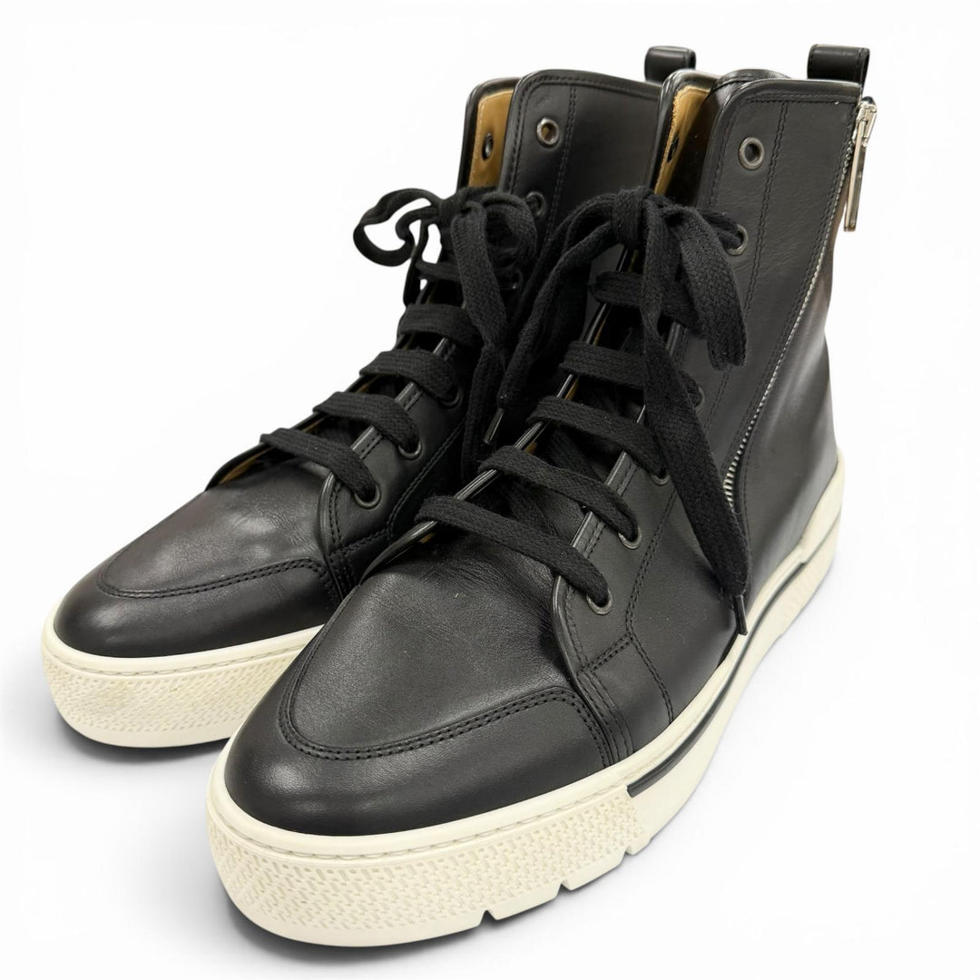 Excellent HERMES High cut sneakers black leather mens 41.5 182355ZH