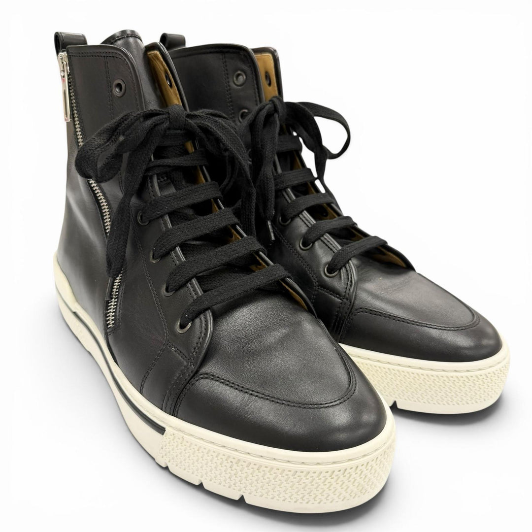 Excellent HERMES High cut sneakers black leather mens 41.5 182355ZH