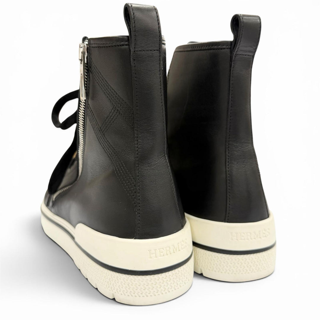 Excellent HERMES High cut sneakers black leather mens 41.5 182355ZH