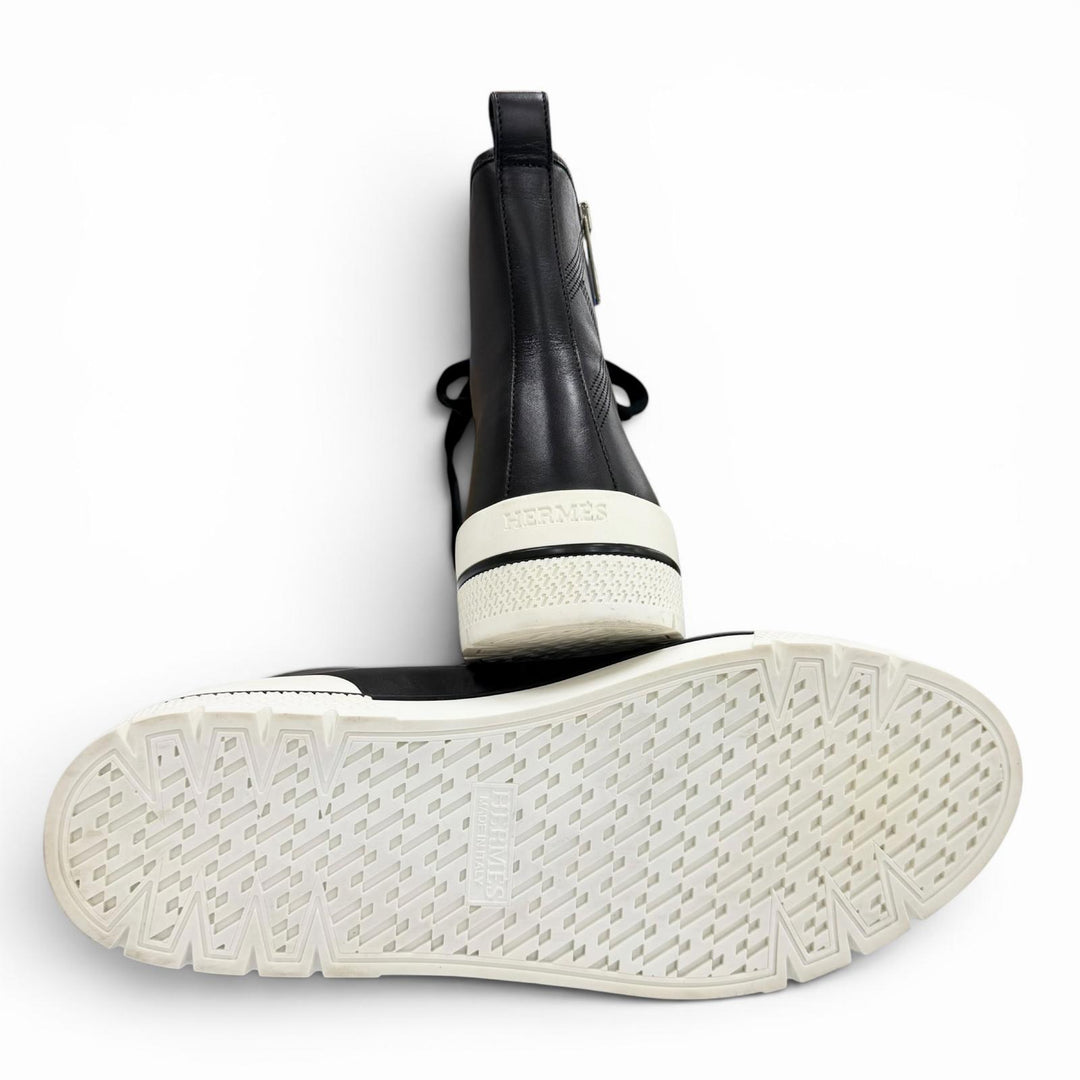 Excellent HERMES High cut sneakers black leather mens 41.5 182355ZH