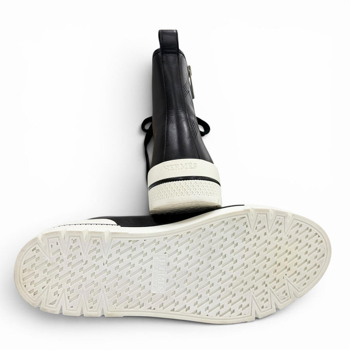 Excellent HERMES High cut sneakers black leather mens 41.5 182355ZH