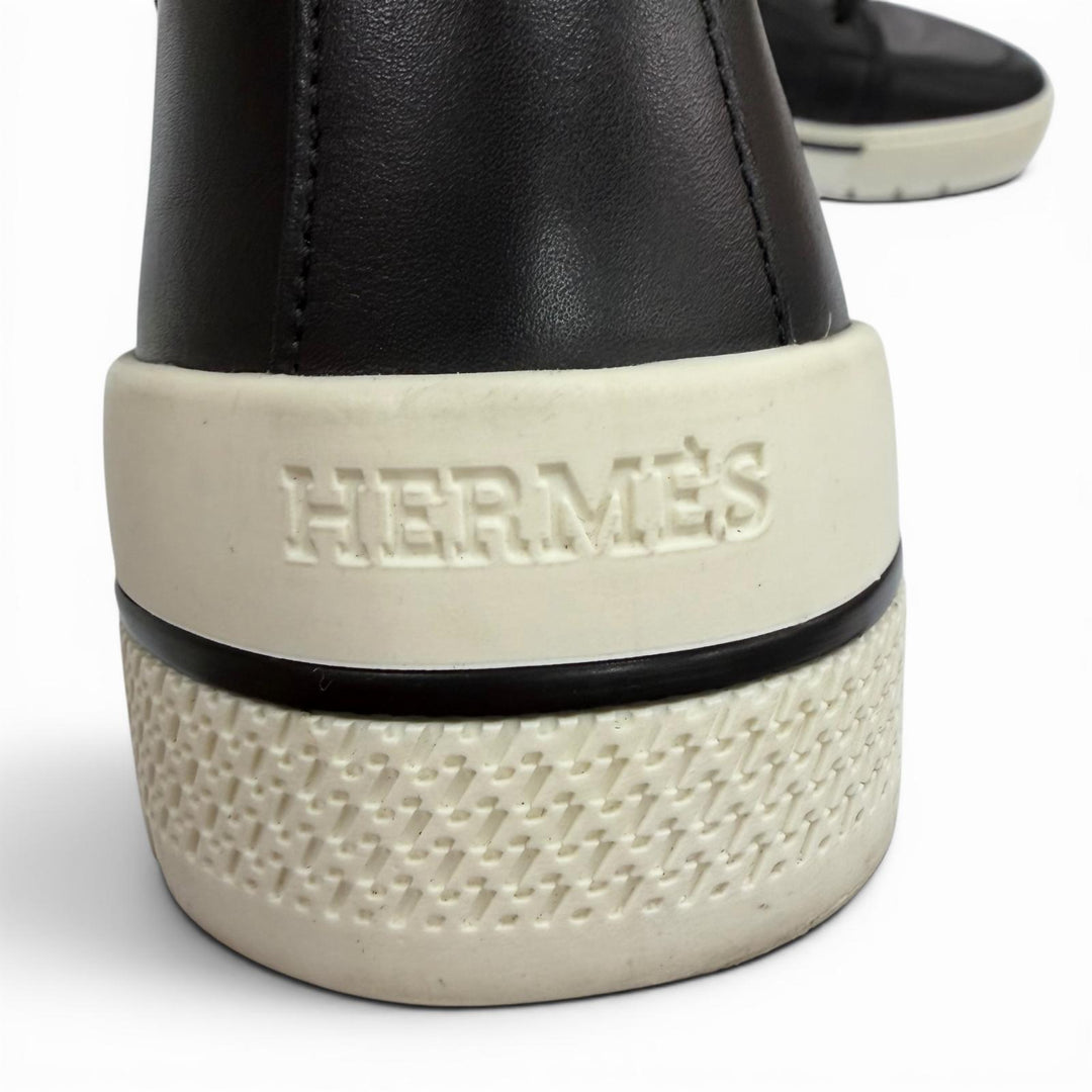 Excellent HERMES High cut sneakers black leather mens 41.5 182355ZH