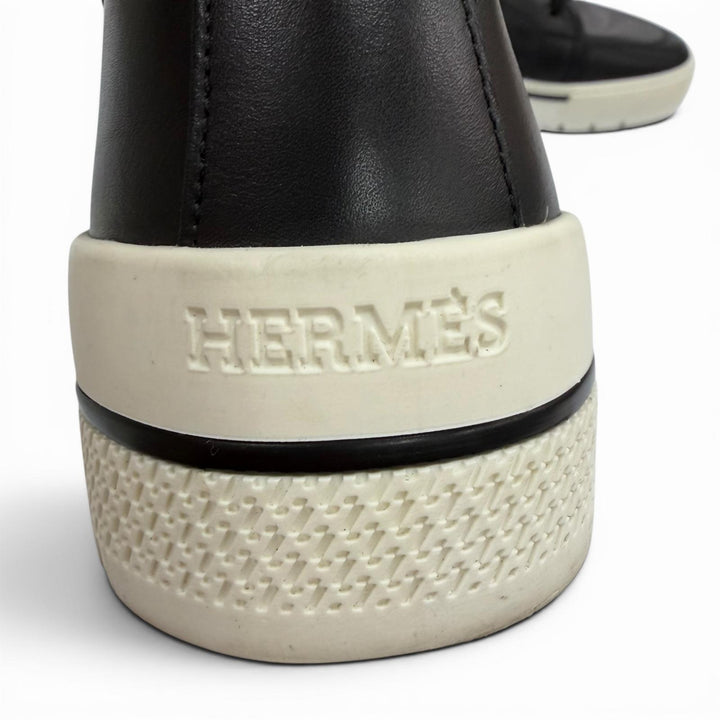 Excellent HERMES High cut sneakers black leather mens 41.5 182355ZH