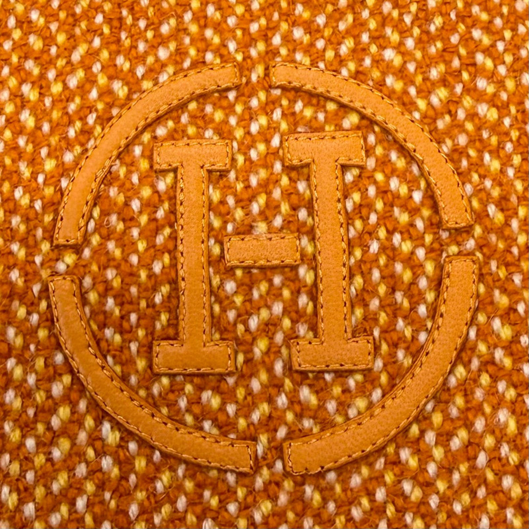 Excellent HERMES Scarf H Logo Leather Patch Herringbone Pattern Granite cashmere