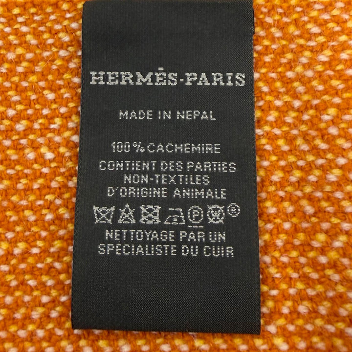 Excellent HERMES Scarf H Logo Leather Patch Herringbone Pattern Granite cashmere