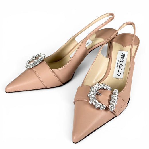 Pristine JIMMY CHOO pumps CHERI SB 65 crystal buckle pink beige leather Women