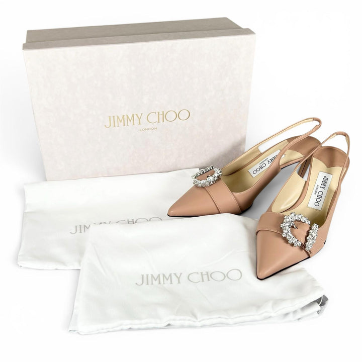 Pristine JIMMY CHOO pumps CHERI SB 65 crystal buckle pink beige leather Women