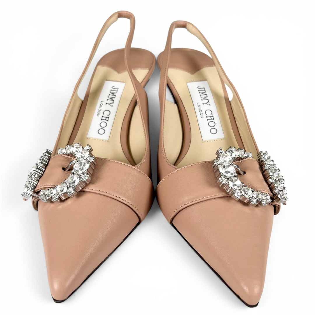 Pristine JIMMY CHOO pumps CHERI SB 65 crystal buckle pink beige leather Women