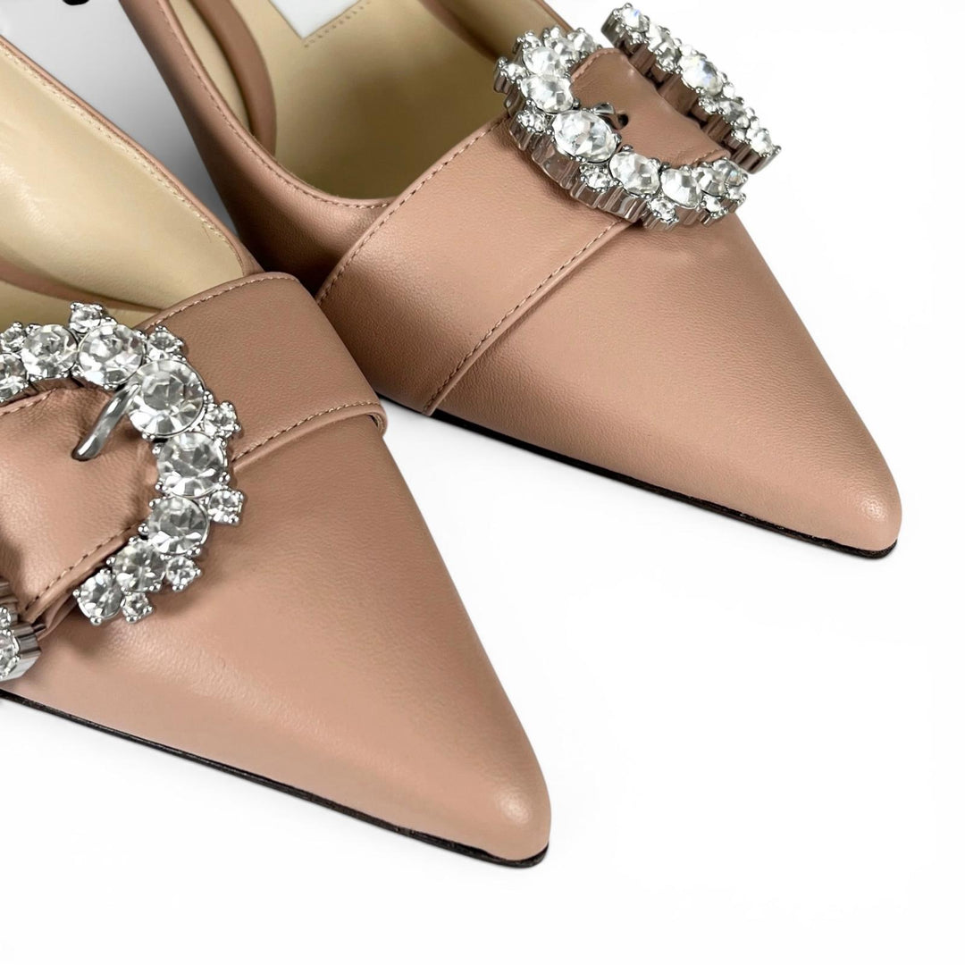 Pristine JIMMY CHOO pumps CHERI SB 65 crystal buckle pink beige leather Women