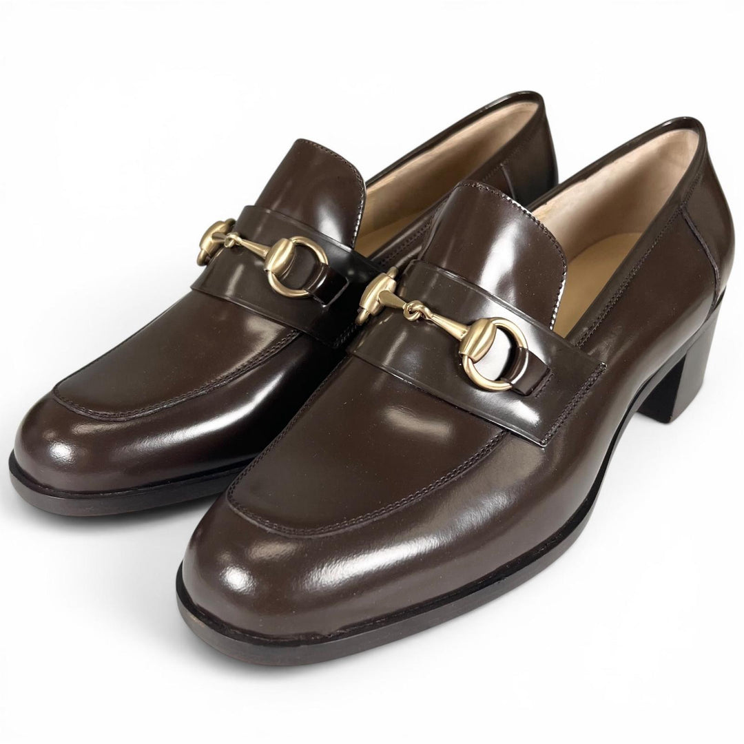 Pristine GUCCI pumps Deadstock Horsebit Dark brown leather Women 39 100 0356