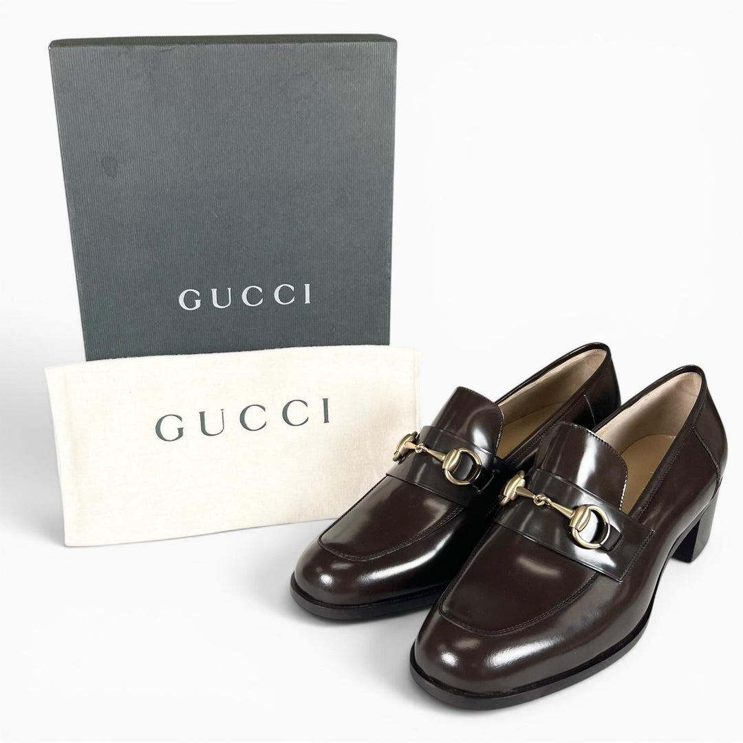 Pristine GUCCI pumps Deadstock Horsebit Dark brown leather Women 39 100 0356
