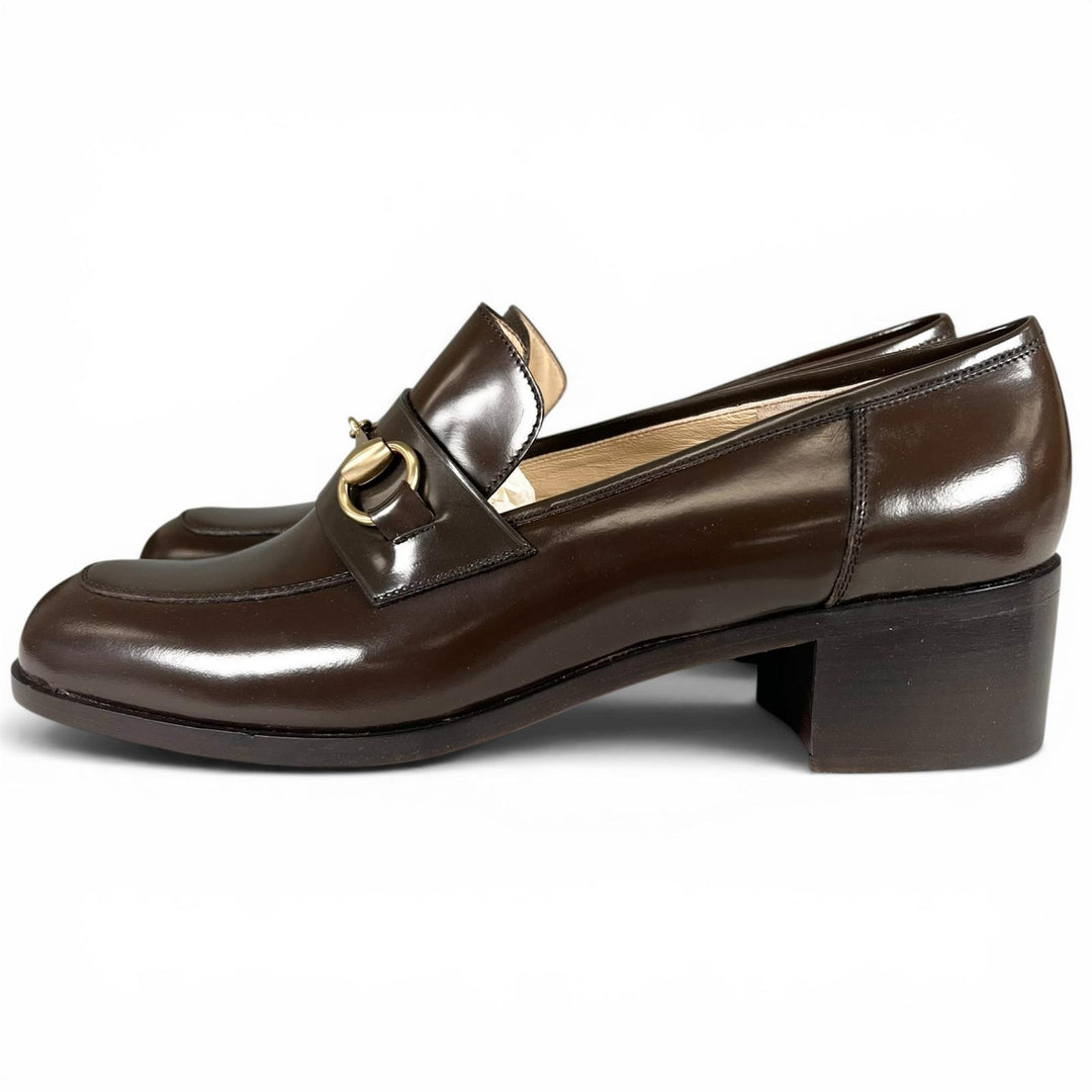 Pristine GUCCI pumps Deadstock Horsebit Dark brown leather Women 39 100 0356