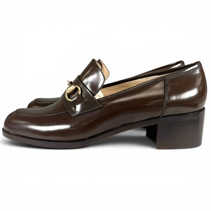 Pristine GUCCI pumps Deadstock Horsebit Dark brown leather Women 39 100 0356