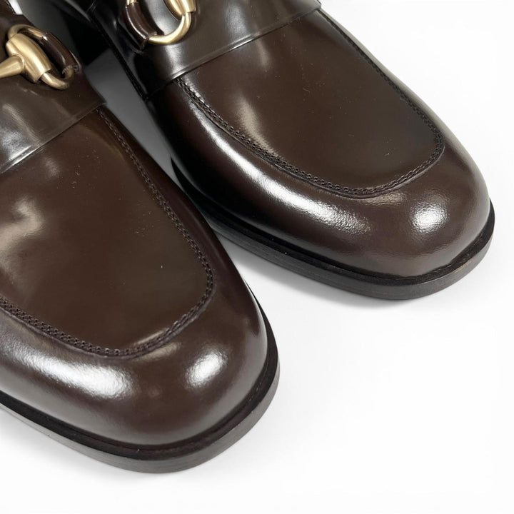 Pristine GUCCI pumps Deadstock Horsebit Dark brown leather Women 39 100 0356