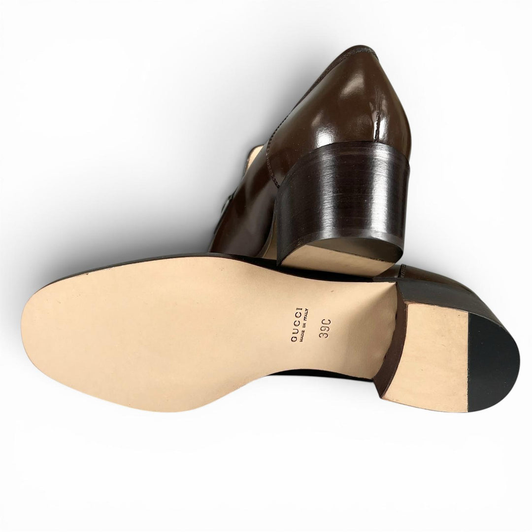 Pristine GUCCI pumps Deadstock Horsebit Dark brown leather Women 39 100 0356