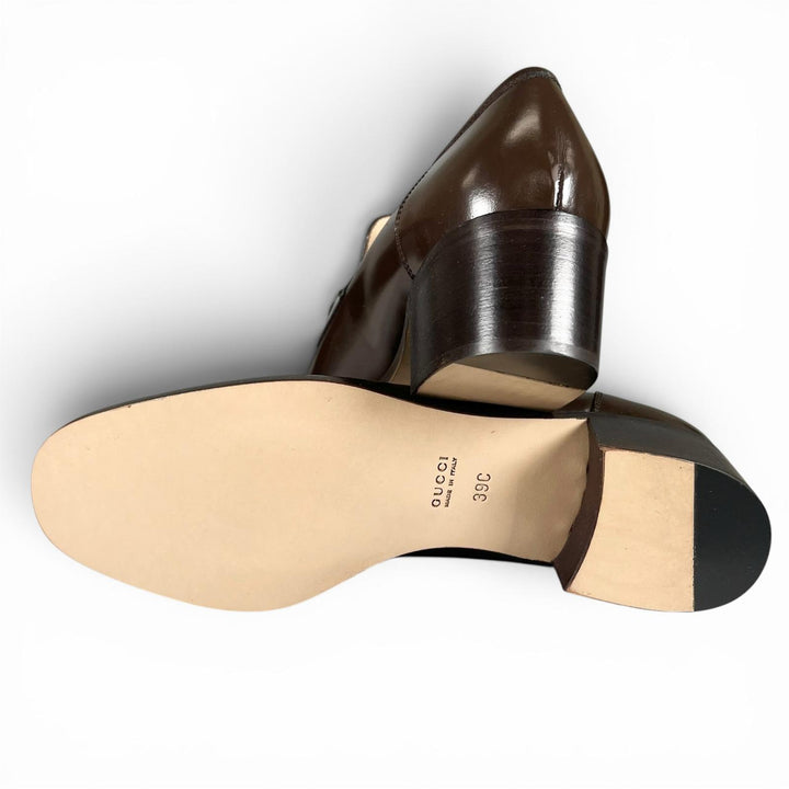 Pristine GUCCI pumps Deadstock Horsebit Dark brown leather Women 39 100 0356