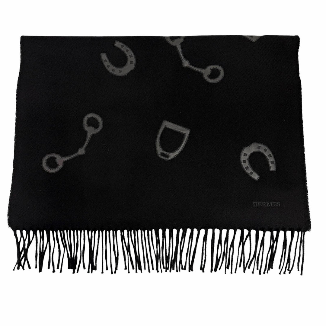 Pristine HERMES Scarf Patch Echesol black cashmere mens