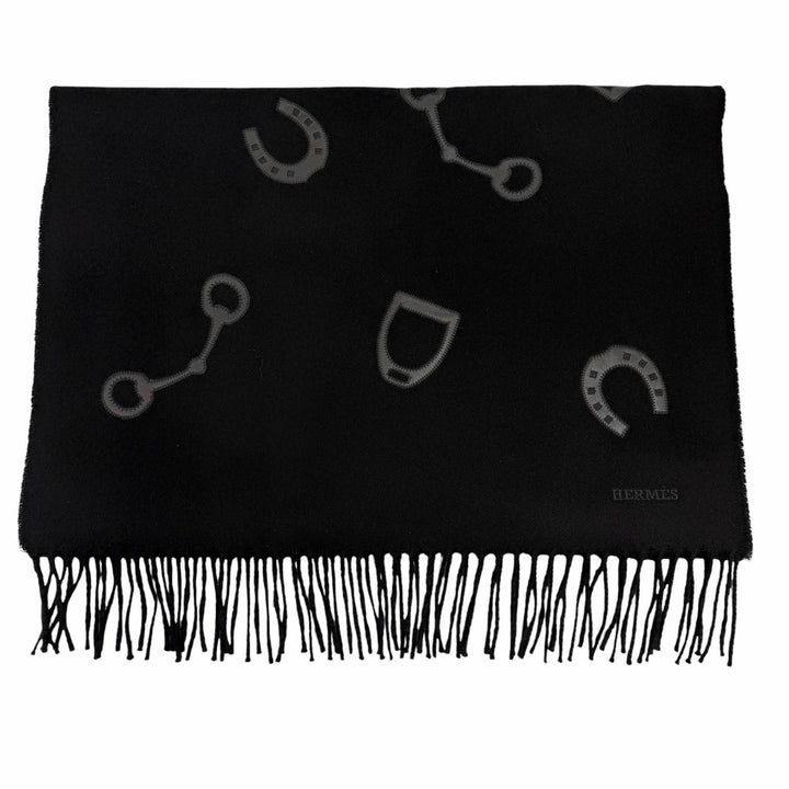 Pristine HERMES Scarf Patch Echesol black cashmere mens