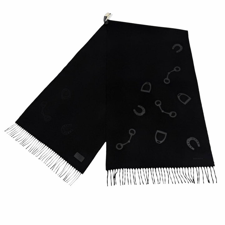 Pristine HERMES Scarf Patch Echesol black cashmere mens