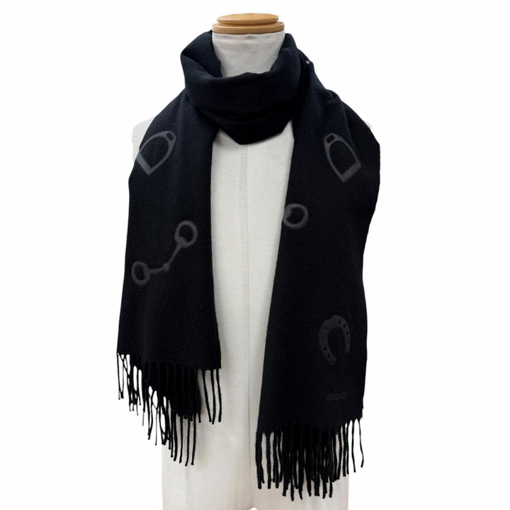 Pristine HERMES Scarf Patch Echesol black cashmere mens