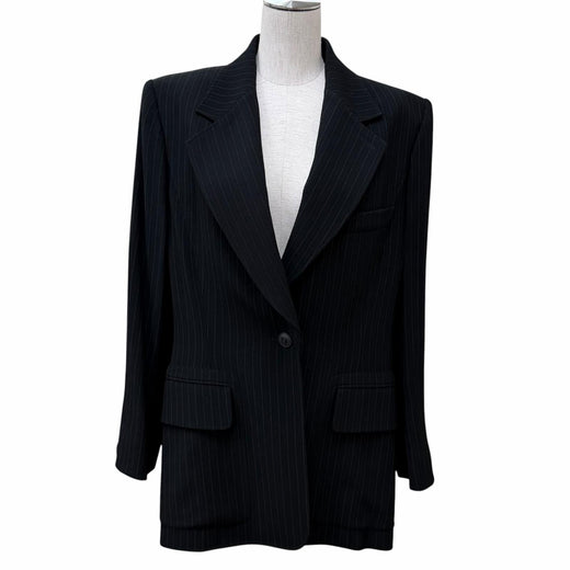 Great HERMES tailored jacket H logo button, stripe pattern, wool 44