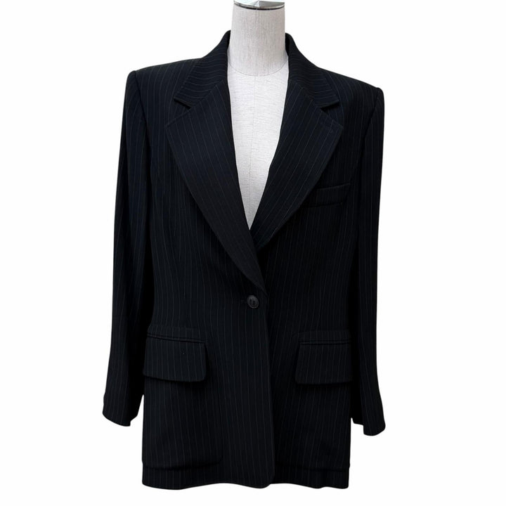 Great HERMES tailored jacket H logo button, stripe pattern, wool 44