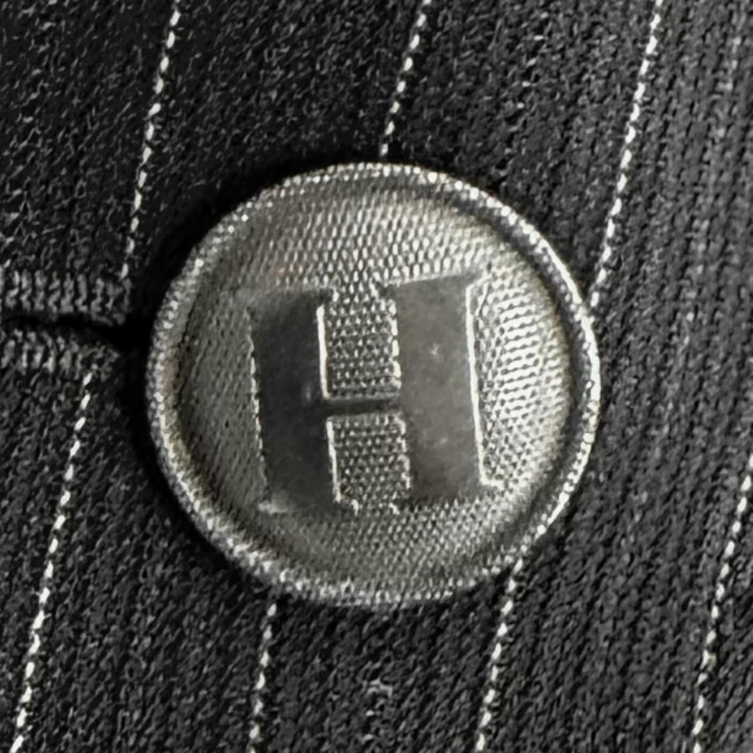 Great HERMES tailored jacket H logo button, stripe pattern, wool 44