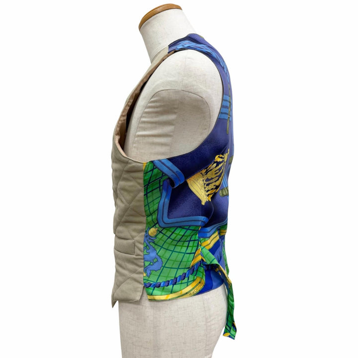 Excellent HERMES Best Horse formal wear, logo buttons, quilted. beige