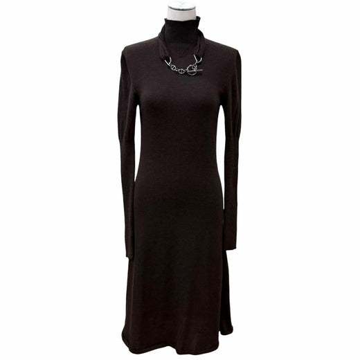 Great HERMES Chaine d'Ancre A-line knit long dress with chain detail cashmere 38