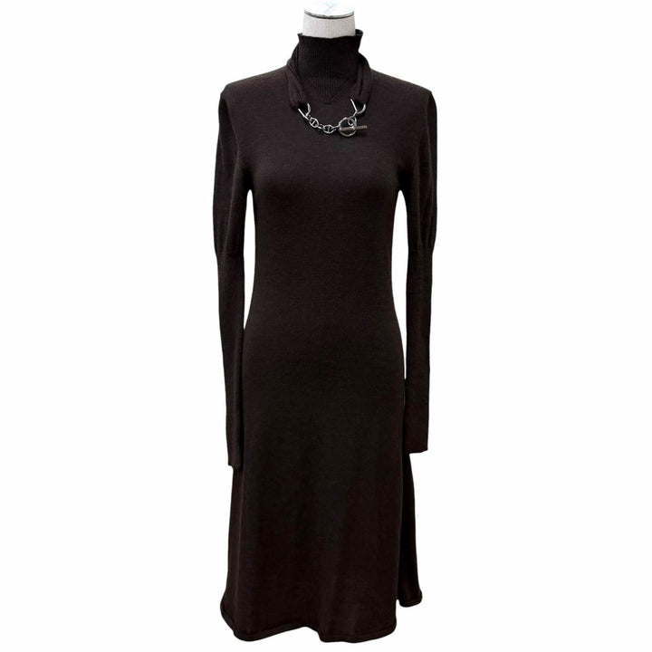 Great HERMES Chaine d'Ancre A-line knit long dress with chain detail cashmere 38
