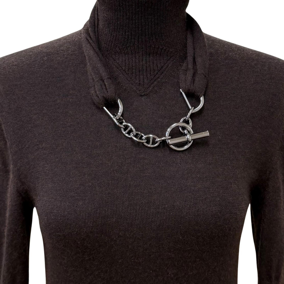 Great HERMES Chaine d'Ancre A-line knit long dress with chain detail cashmere 38