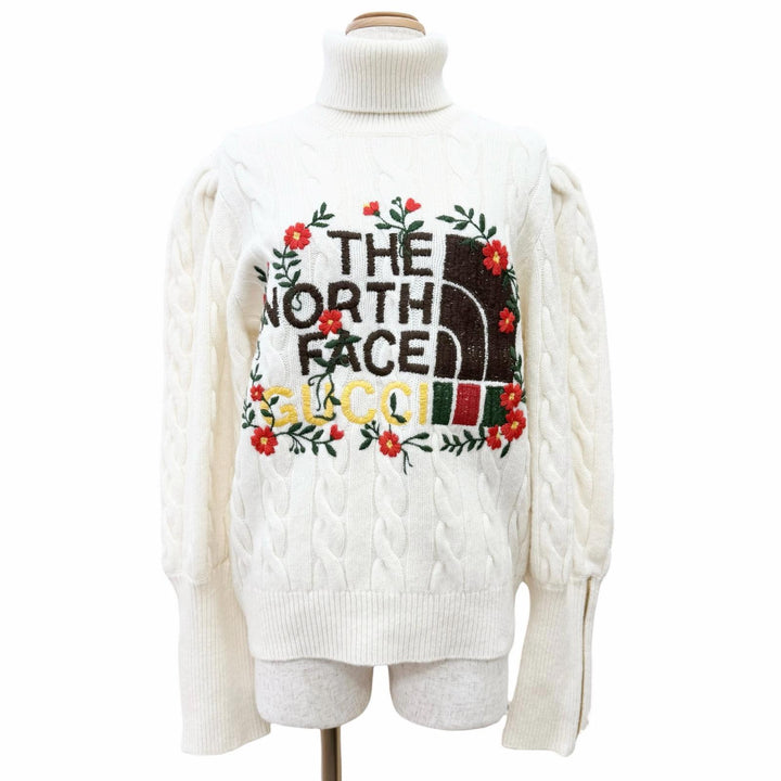 Excellent GUCCI×THE NORTH FACE knit Logo embroidery, sleeve zip design L 671689