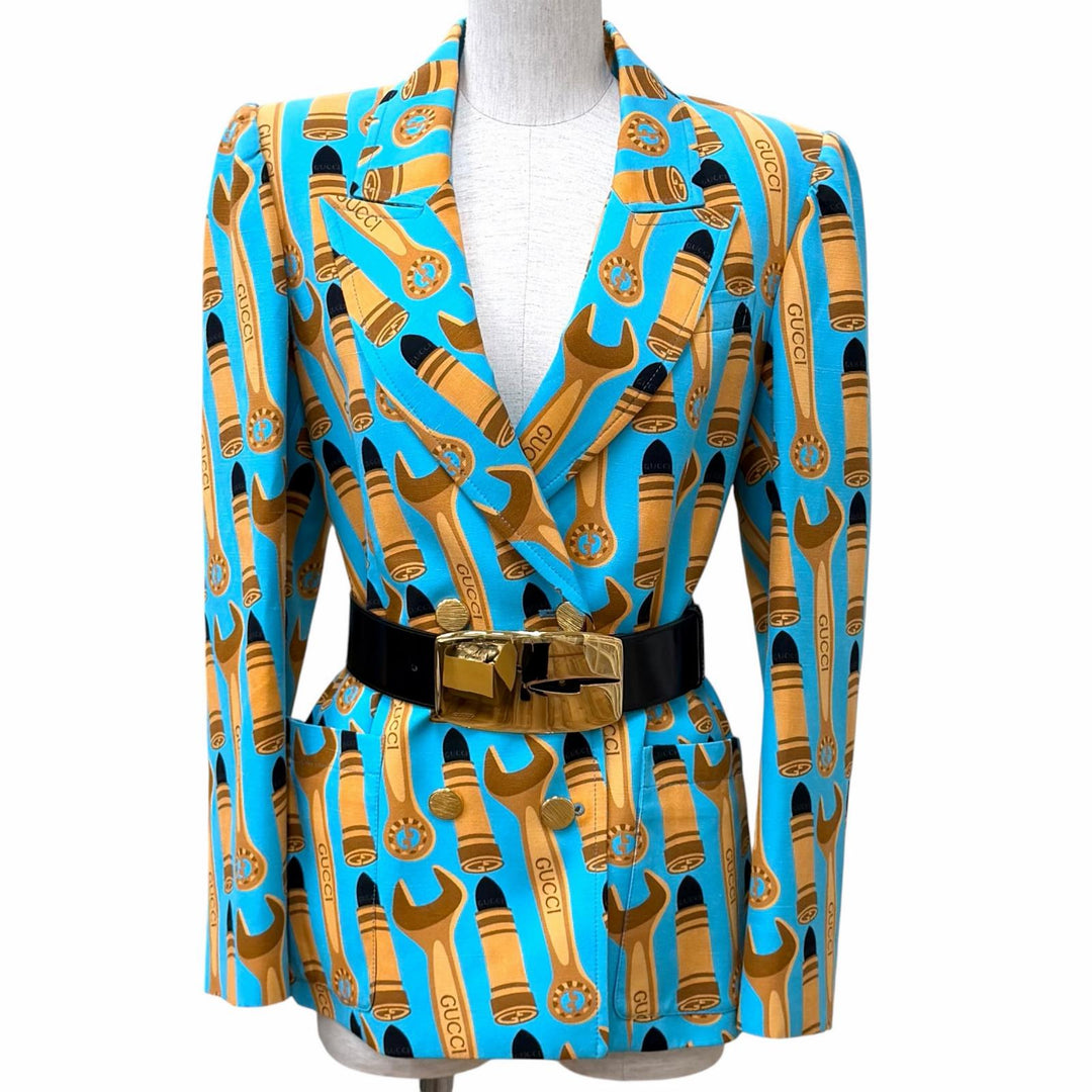 Excellent GUCCI Double breasted jacket blue Rayon Women 38 740422