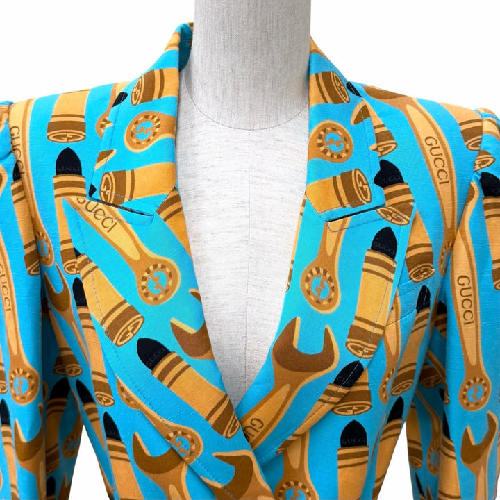 Excellent GUCCI Double breasted jacket blue Rayon Women 38 740422