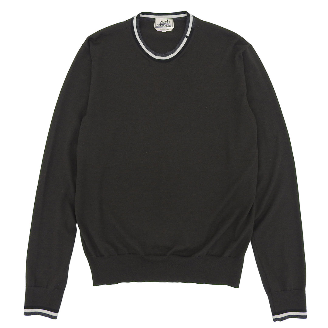 Excellent HERMES sweater Crew neck high gauge knit green cashmere S 467015HA