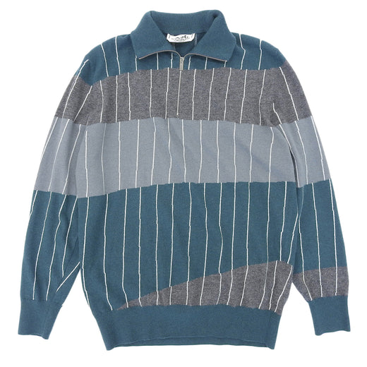 Excellent HERMES knit Pinstripe Half-Zip Pullover multicolor cashmere mens XS