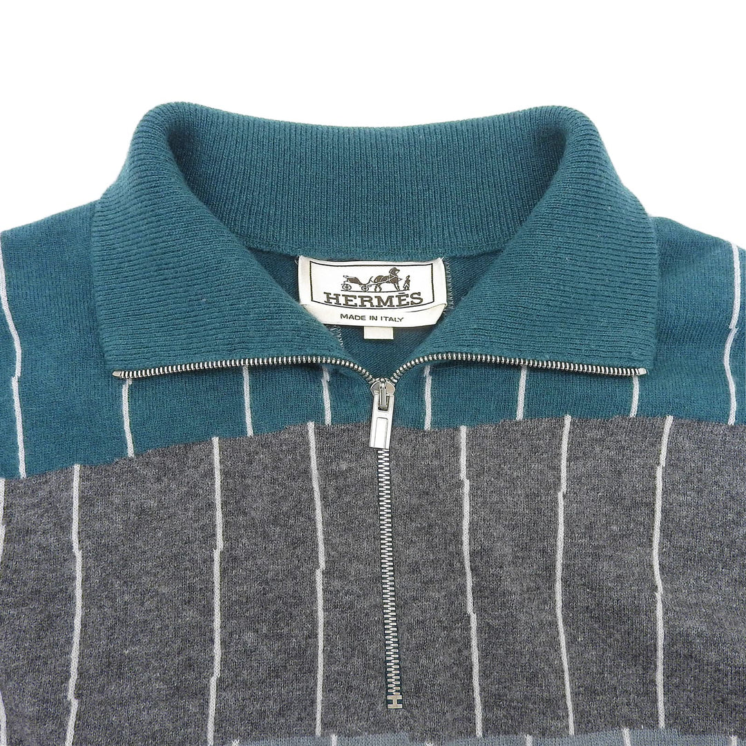 Excellent HERMES knit Pinstripe Half-Zip Pullover multicolor cashmere mens XS