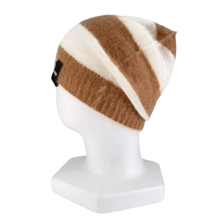 Excellent FENDI Knit cap Logo patch border Brown mohair Women FXQ107