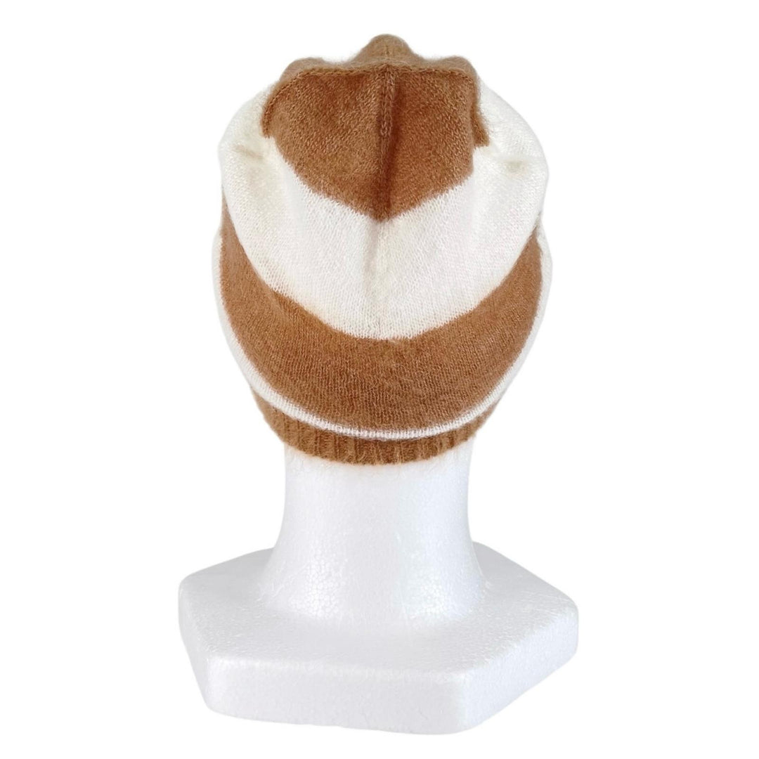 Excellent FENDI Knit cap Logo patch border Brown mohair Women FXQ107