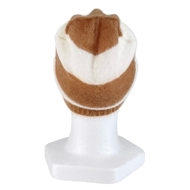 Excellent FENDI Knit cap Logo patch border Brown mohair Women FXQ107