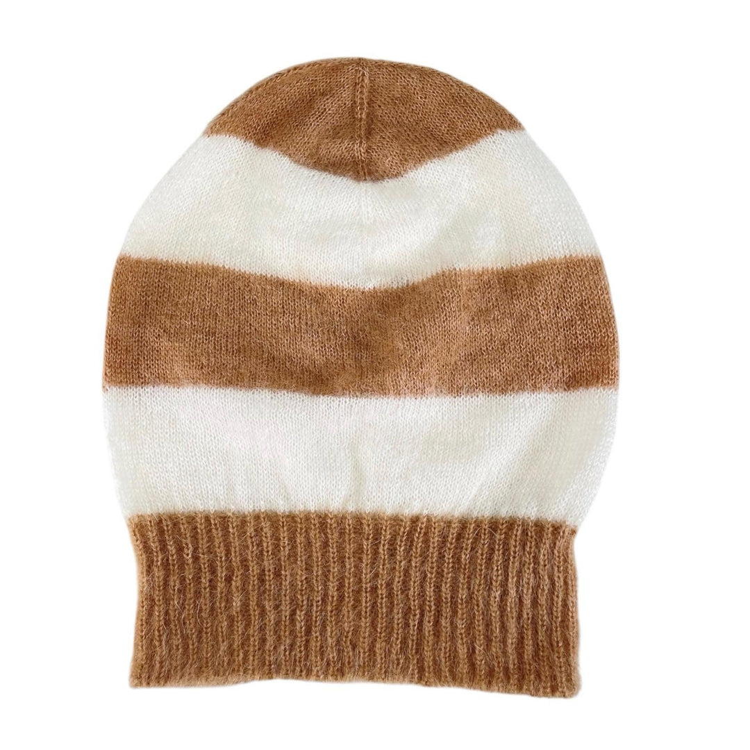 Excellent FENDI Knit cap Logo patch border Brown mohair Women FXQ107