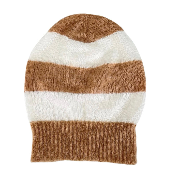 Excellent FENDI Knit cap Logo patch border Brown mohair Women FXQ107