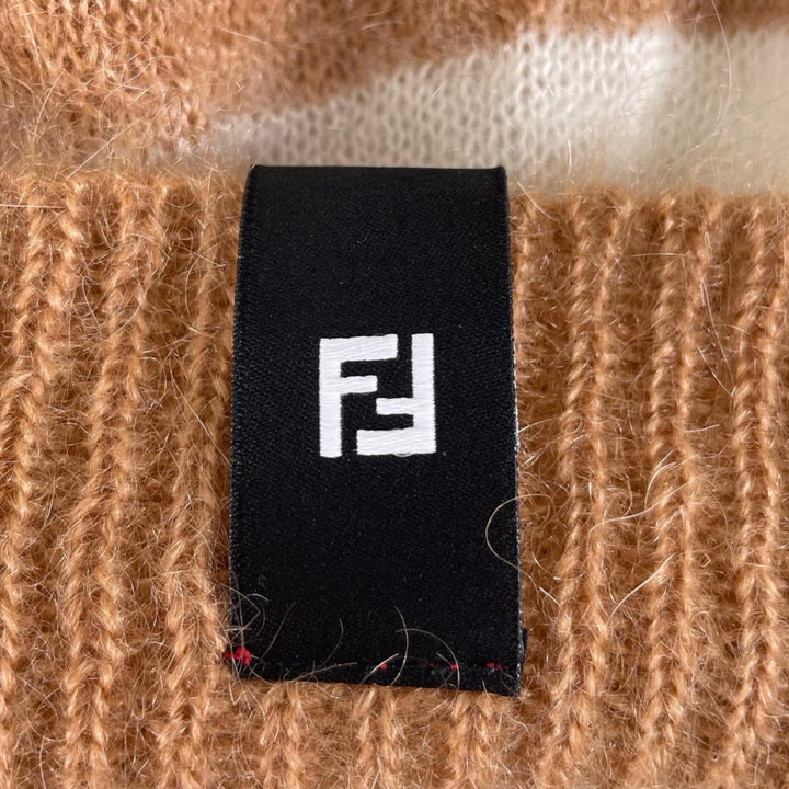 Excellent FENDI Knit cap Logo patch border Brown mohair Women FXQ107